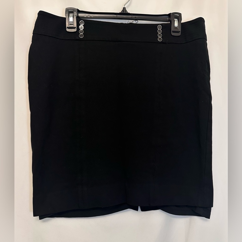 White House Black Market Black Pencil Skirt Button Detail Size 12